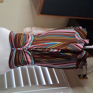 💛🩷 GiGi Chocolate W/Colorful Stripes Tunic Top/Acrylic Dress W/Layers  Size L